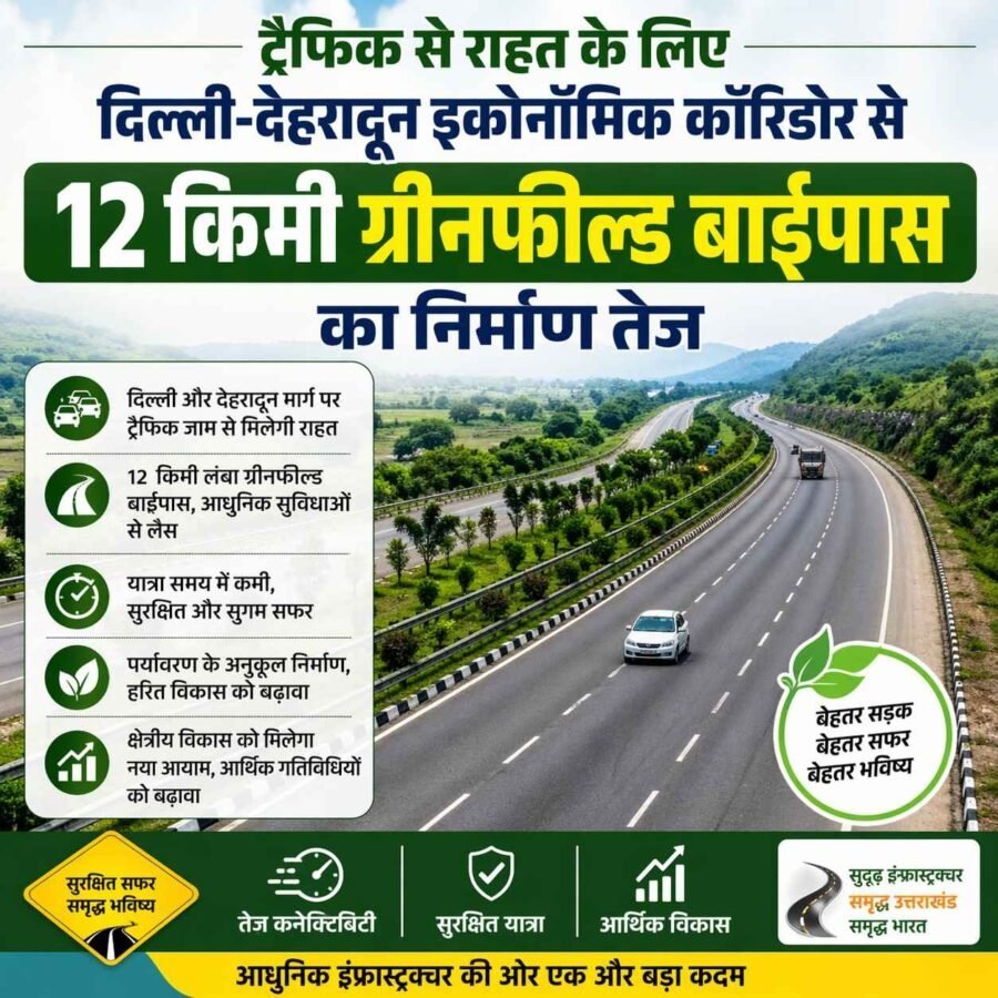 ट्रैफिक से राहत के लिए दिल्ली-देहरादून इकोनॉमिक कॉरिडोर से 12 किमी ग्रीनफील्ड बाईपास का निर्माण तेज, एनएचएआई द्वारा 716 करोड़ रुपये की लागत से परियोजना निर्माणाधीन